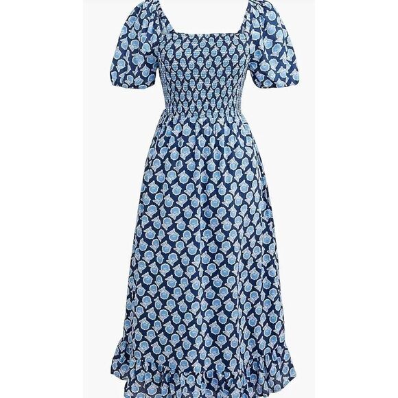 J. Crew Smocked Midi Dress with Puff Sleeves Sz. XS - Picture 2 of 7